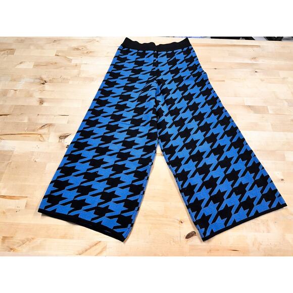 Vinizbena Abstract Print Women Pants Size M Black and Blue Flare Retro - Picture 1 of 6
